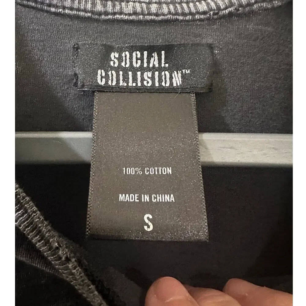 Social Collision Mineral Wash Slashed Laddered Sleeve T-Shirt Mall Goth Grunge S - Picture 2 of 7